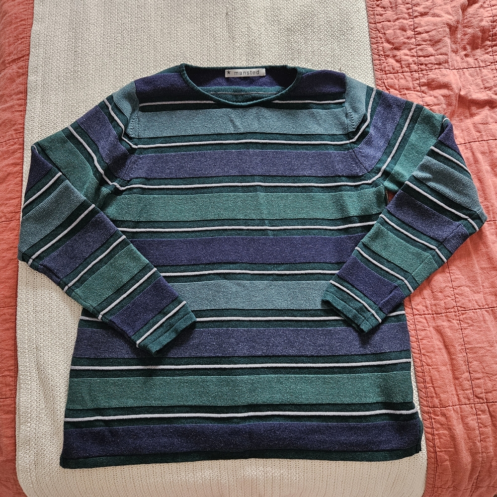 Elegant Striped Crewneck Sweater in Blue and Green